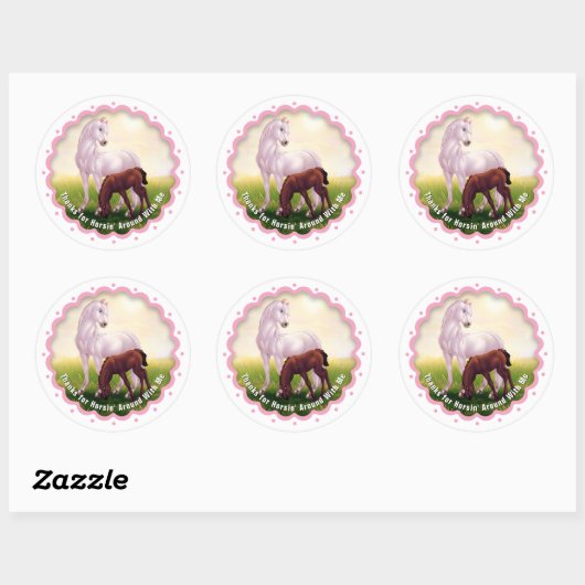 White Horse Foal Birthday Party Favor Thank You Ronde Sticker (Vel)