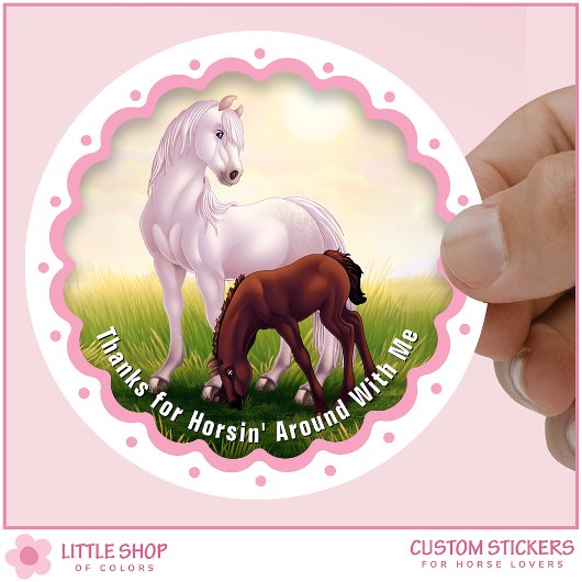 White Horse Foal Birthday Party Favor Thank You Ronde Sticker