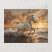 White Horse Galloping Through Ocean Waves Briefkaart (Voorkant)