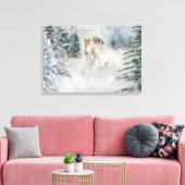 White Horse Galloping through snow cover Pine Canvas Afdruk (Insitu (Woonkamer))