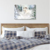 White Horse Galloping through snow cover Pine Canvas Afdruk (Insitu (Slaapkamer))