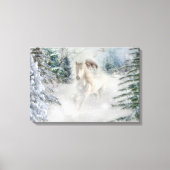 White Horse Galloping through snow cover Pine Canvas Afdruk (Voorkant)