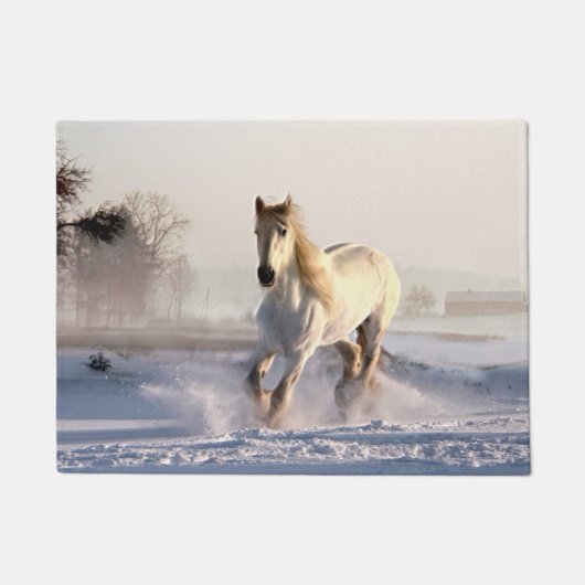 White Horse Galloping Through the Winter Snow Deurmat (Voorkant)