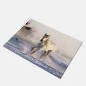 White Horse Galloping Through the Winter Snow Deurmat (Schuin)