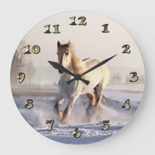 White Horse Galloping Through the Winter Snow Grote Klok