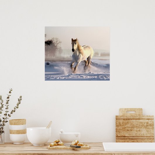 White Horse Galloping Through the Winter Snow Poster (Keuken)