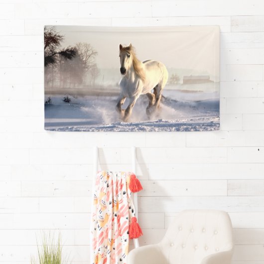 White Horse Galloping Through the Winter Snow Spandoek (Insitu)
