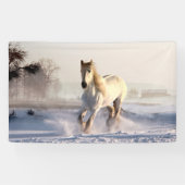 White Horse Galloping Through the Winter Snow Spandoek (Horizontaal)