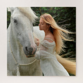 White Horse Girl Wind in je blond haar moeilijk Legpuzzel