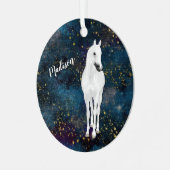 White Horse Gold Stars Kerstmis Metalen Ornament (Voorkant links)