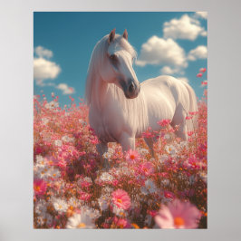 White Horse in a Field of Blossoms  Poster