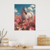 White Horse in a Field of Blossoms Poster (Keuken)