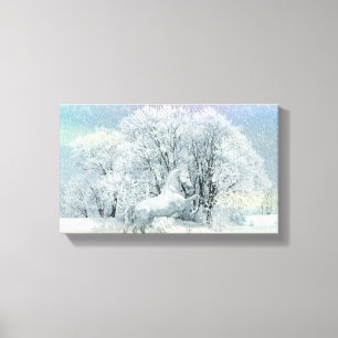 White Horse in a Snow Storm Dramatic Canvas Afdruk