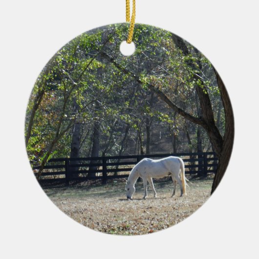 White Horse in bomen Keramisch Ornament (Voorkant)