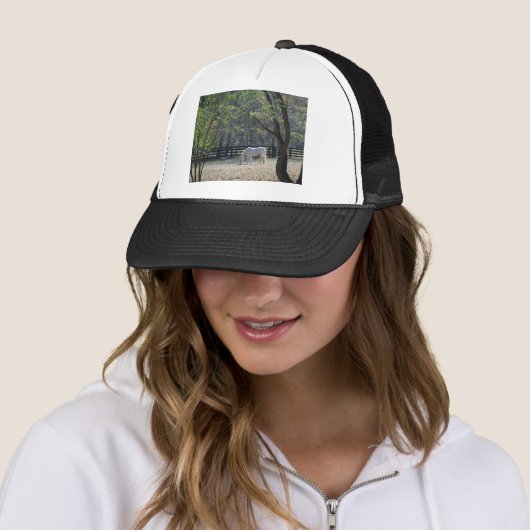 White Horse in bomen Trucker Pet (In situ)