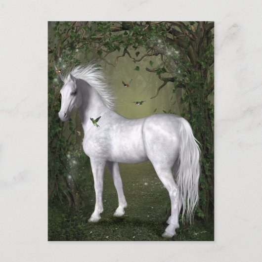 White Horse in Bossen met Hummingbird Postcar Briefkaart (Voorkant)
