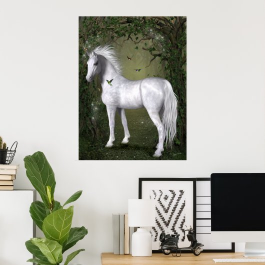 White Horse in Bossen met Hummingbird Print (Thuiskantoor)