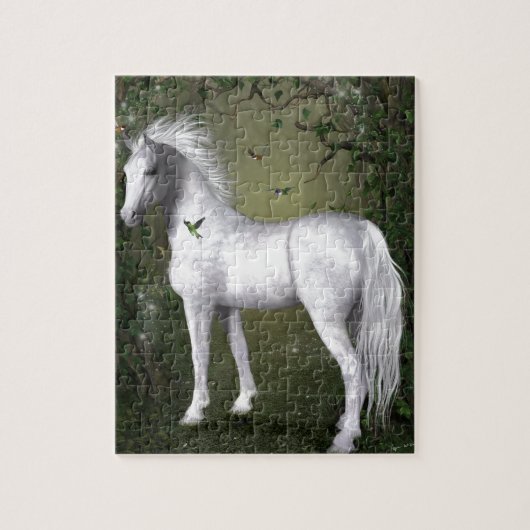 White Horse in de Bossen met Hummingvogels Legpuzzel (Verticaal)