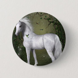 White Horse in de Bossen met Hummingvogels Ronde Button 5,7 Cm