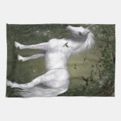 White Horse in de Bossen met Hummingvogels Theedoek (Horizontaal)