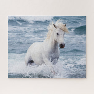 White Horse in het Zee Jigzaag Puzzle Legpuzzel