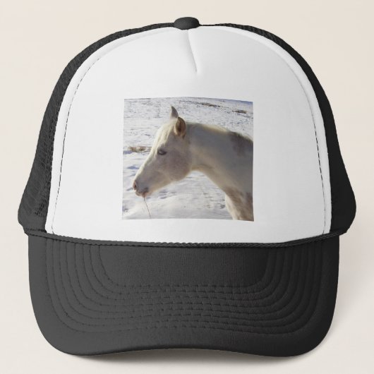 White Horse in Snow Trucker Pet (Voorkant)