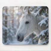 White Horse In Snowy Pine Tree Muismat (Voorkant)