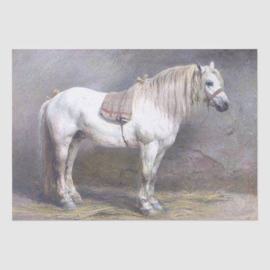 White Horse in Stable  French Decoupage Tissuepapier (Voorkant)