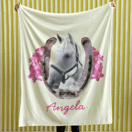 White Horse ingelijst door Hoefijzer Fleece Deken