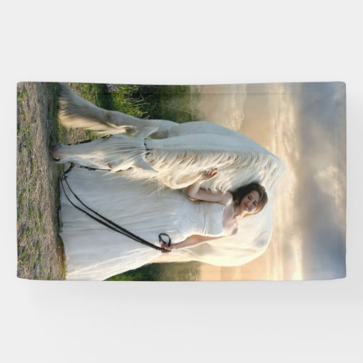 White Horse met bride Spandoek (Horizontaal)