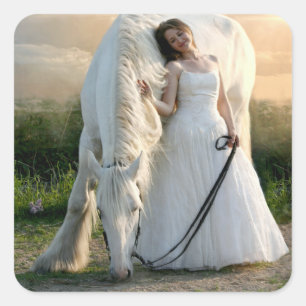 White Horse met bride Vierkante Sticker