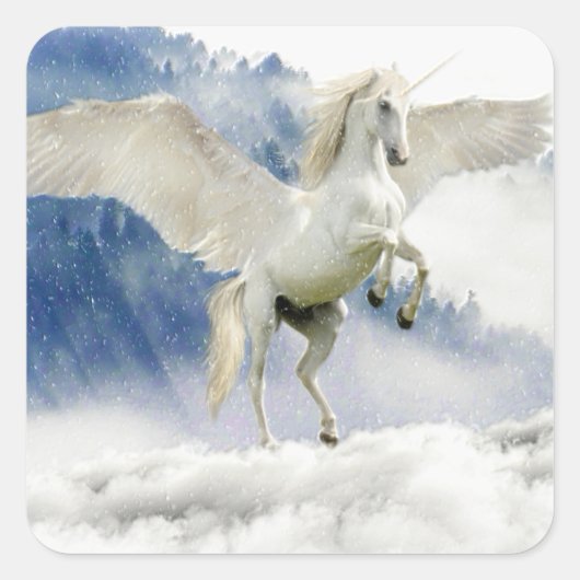 White Horse met Wings Vierkante Sticker (Voorkant)