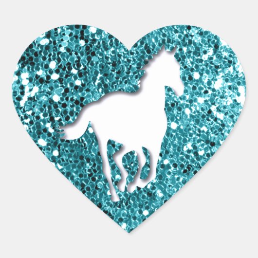 White Horse on Aqua Glitter Kijk Hart Sticker (Voorkant)