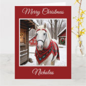 White Horse op een rustiek Boerderij met kerst Kaart (Gele Bloem)