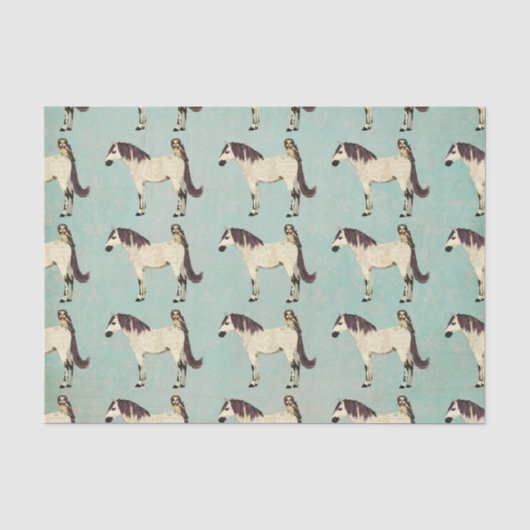 White Horse & Owl Blue Tissue Paper Tissuepapier (Voorkant)