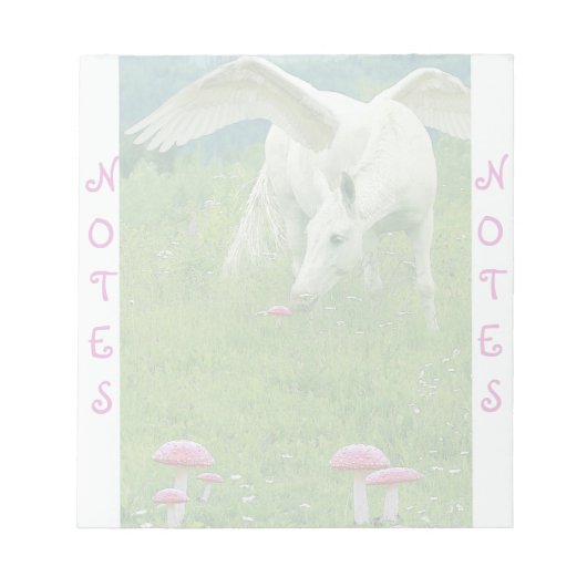 White Horse Pegasus & Toadstools Fantasy Notitiebl Notitieblok (Voorkant)