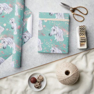 White Horse Pink Birthday Girl Cowgirl Cadeaupapier