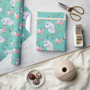 White Horse Pink Birthday Girl Cowgirl Cadeaupapier