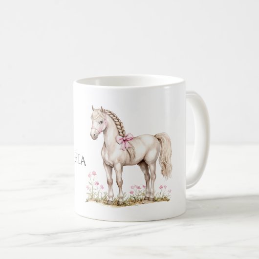 White Horse Pink Bow Floral Koffiemok (Voorkant rechts)