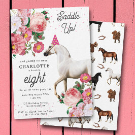 White Horse Pink Floral Girl Cowgirl Birthday Kaart