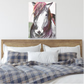 White Horse Pink Hair Art-ontwerp Canvas Afdruk (Insitu (Slaapkamer))
