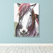 White Horse Pink Hair Art-ontwerp Canvas Afdruk (Insitu (Houten vloer))