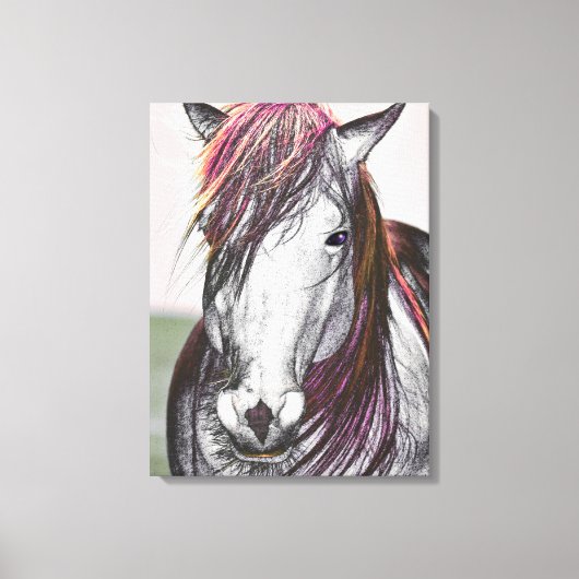 White Horse Pink Hair Art-ontwerp Canvas Afdruk (Voorkant)