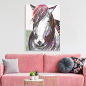 White Horse Pink Hair Art-ontwerp Canvas Afdruk (Insitu (Woonkamer))