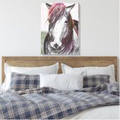 White Horse Pink Hair Art-ontwerp Canvas Afdruk (Insitu (Slaapkamer))