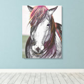 White Horse Pink Hair Art-ontwerp Canvas Afdruk (Insitu (Houten vloer))