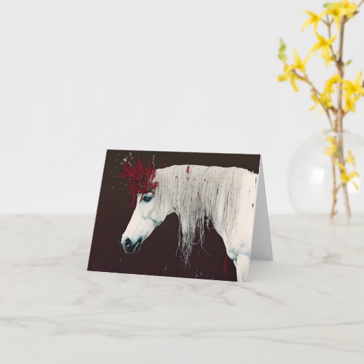 White Horse Red Flowers All Occassions Greeting Kaart (Gele Bloem)