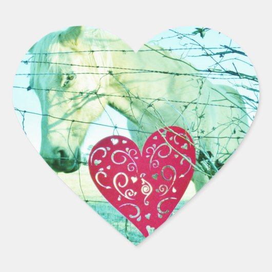 White Horse Red Heart Valentijn Hart Sticker (Voorkant)
