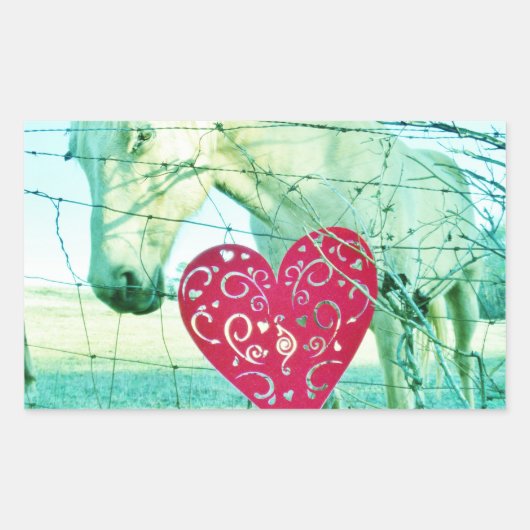 White Horse Red Heart Valentijn Rechthoekige Sticker (Voorkant)