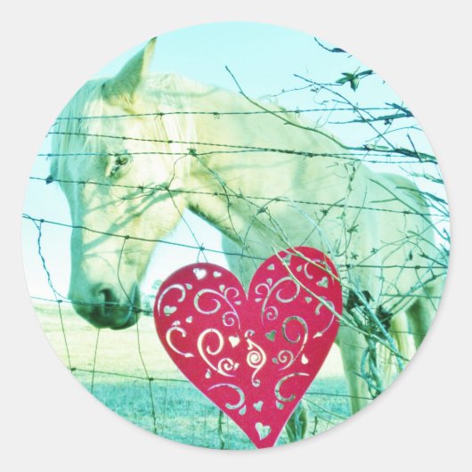 White Horse Red Heart Valentijn Ronde Sticker (Voorkant)